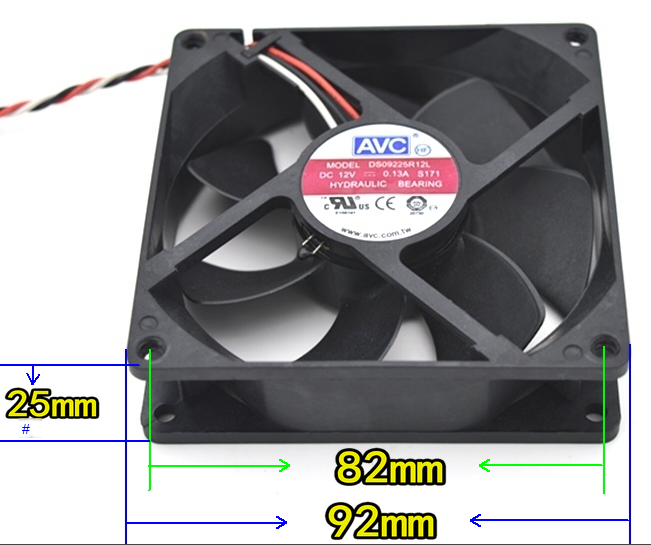 Original AVC DS09225R12L Cooling Fan 12V 0.13A 1.56W 3wires DS09225R12L Fans